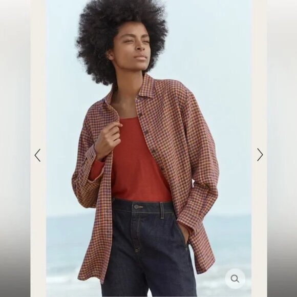 NWOT Poetry Checked Blouse in linen & cotton in  Coral Red - Picture 2 of 10